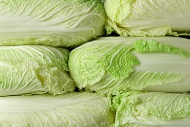 Photo of Fresh Chinese cabbages as background, top view