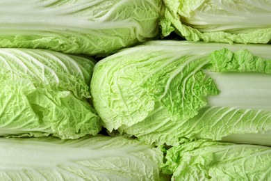 Photo of Fresh Chinese cabbages as background, top view
