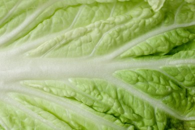 Photo of Leaf of fresh Chinese cabbage as background, top view