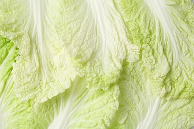 Photo of Leaves of fresh Chinese cabbage as background, top view