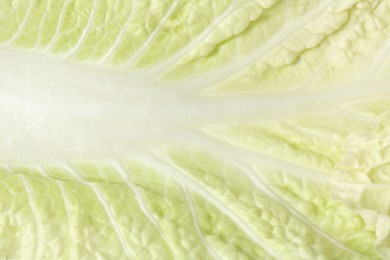 Photo of Leaf of fresh Chinese cabbage as background, top view