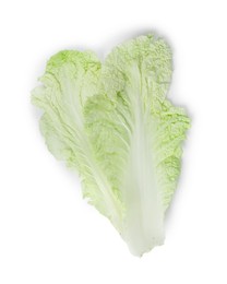 Photo of Leaves of fresh Chinese cabbage isolated on white, top view
