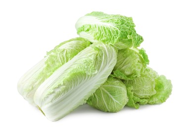 Photo of Many fresh Chinese cabbages isolated on white