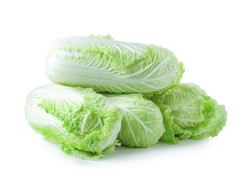 Photo of Many fresh Chinese cabbages isolated on white