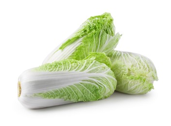 Photo of Three fresh Chinese cabbages isolated on white