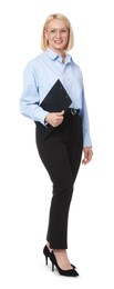 Photo of Professional psychologist with clipboard on white background