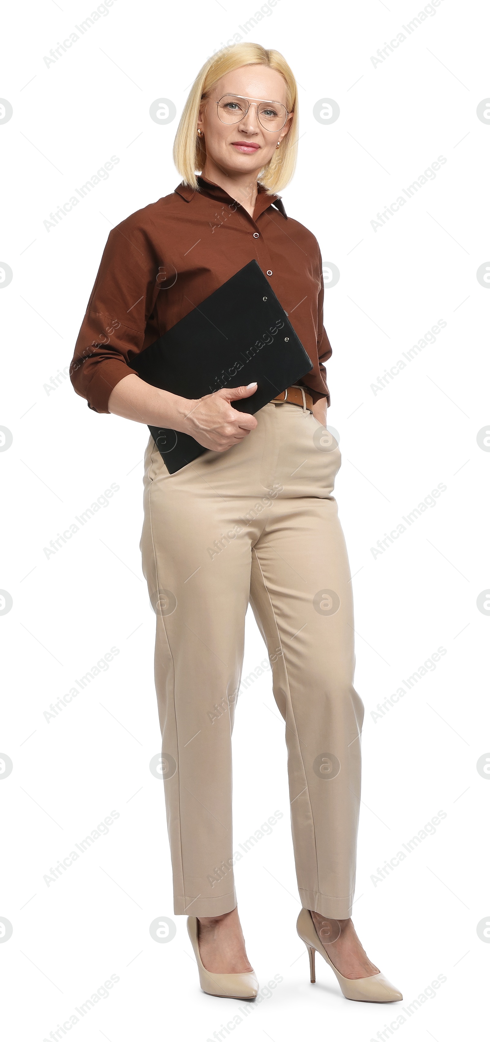 Professional psychologist with clipboard on white background Photo of Professional psychologist with clipboard on white background