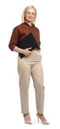 Photo of Professional psychologist with clipboard on white background
