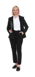 Photo of Professional psychologist with clipboard on white background