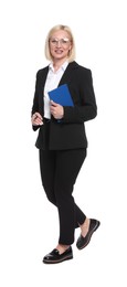 Photo of Professional psychologist with notebook on white background