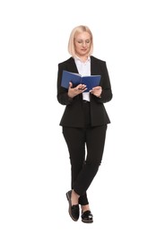 Photo of Professional psychologist with notebook on white background