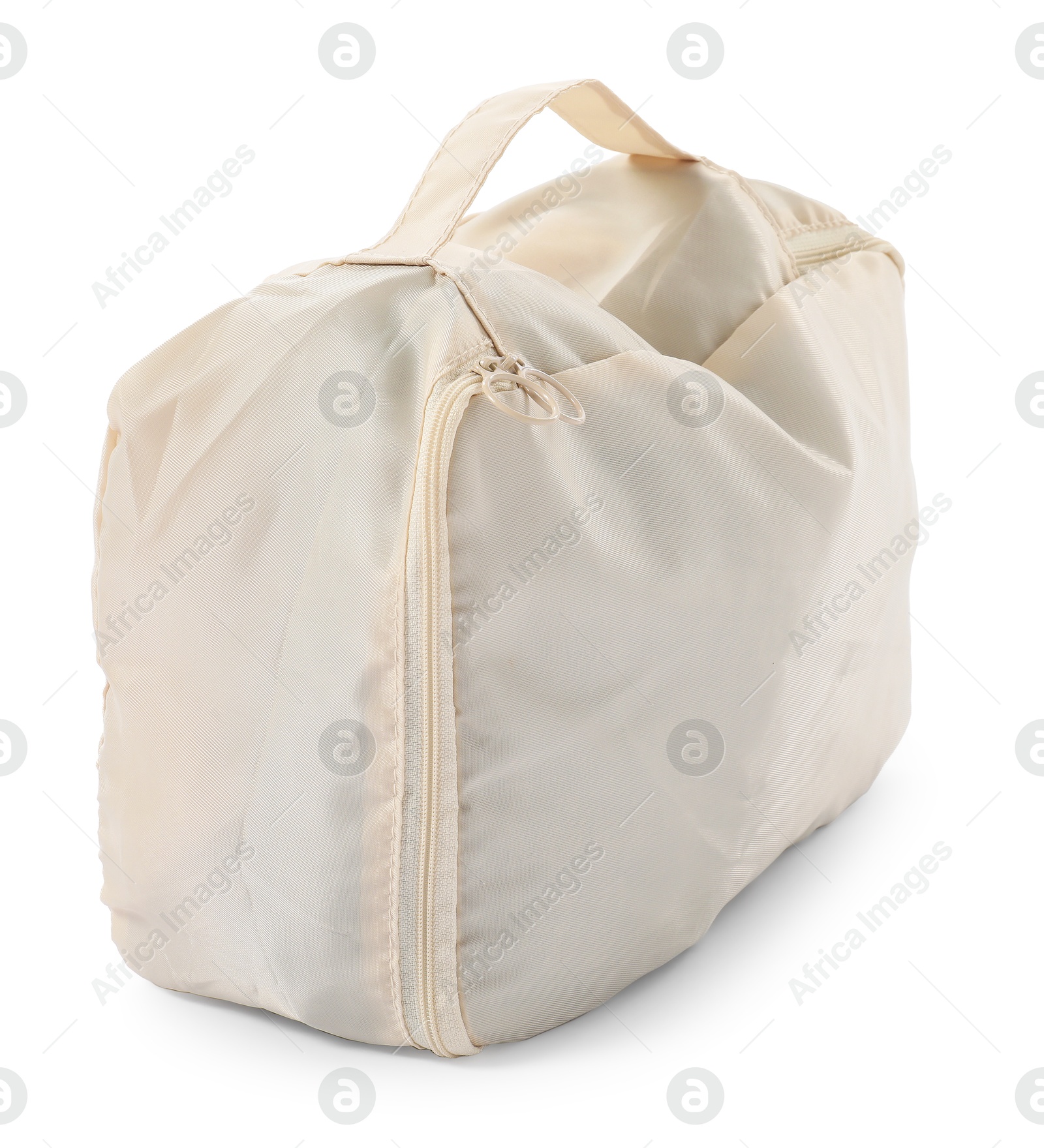 One beige packing cube isolated on white Photo of One beige packing cube isolated on white