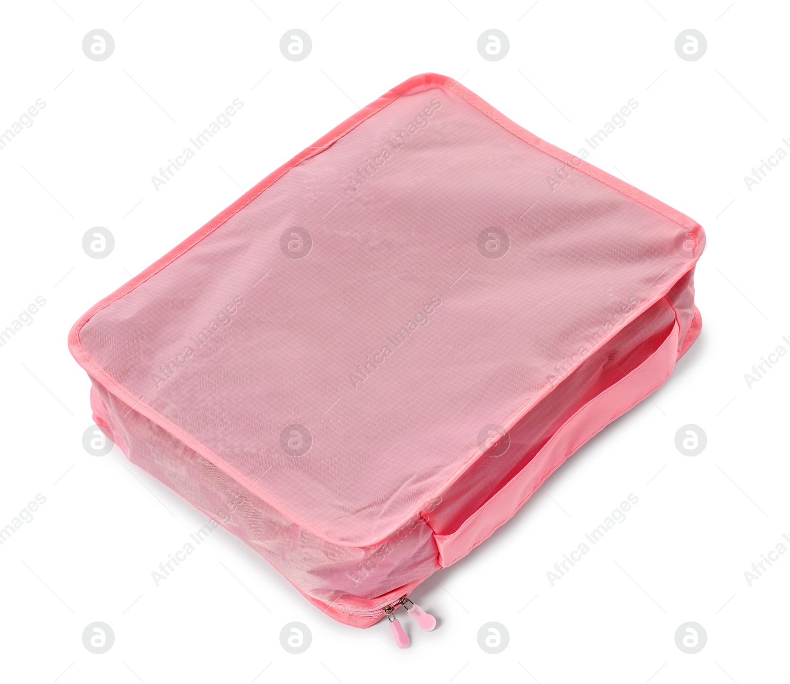 One pink packing cube isolated on white Photo of One pink packing cube isolated on white