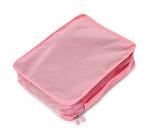 Photo of One pink packing cube isolated on white