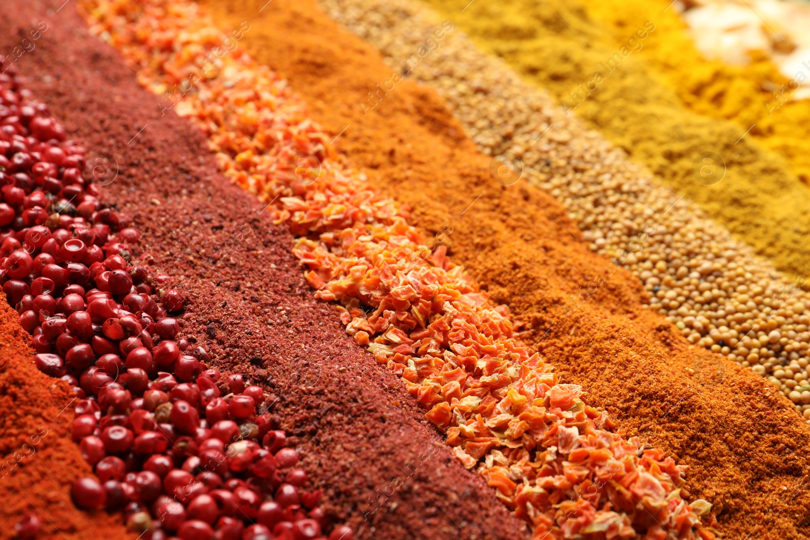 Many different spices as background, closeup view Photo of Many different spices as background, closeup view