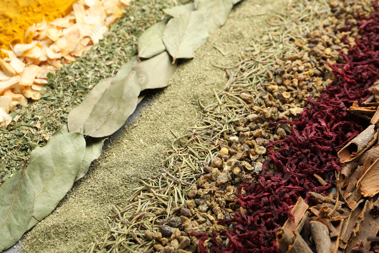 Many different spices as background, closeup view Photo of Many different spices as background, closeup view
