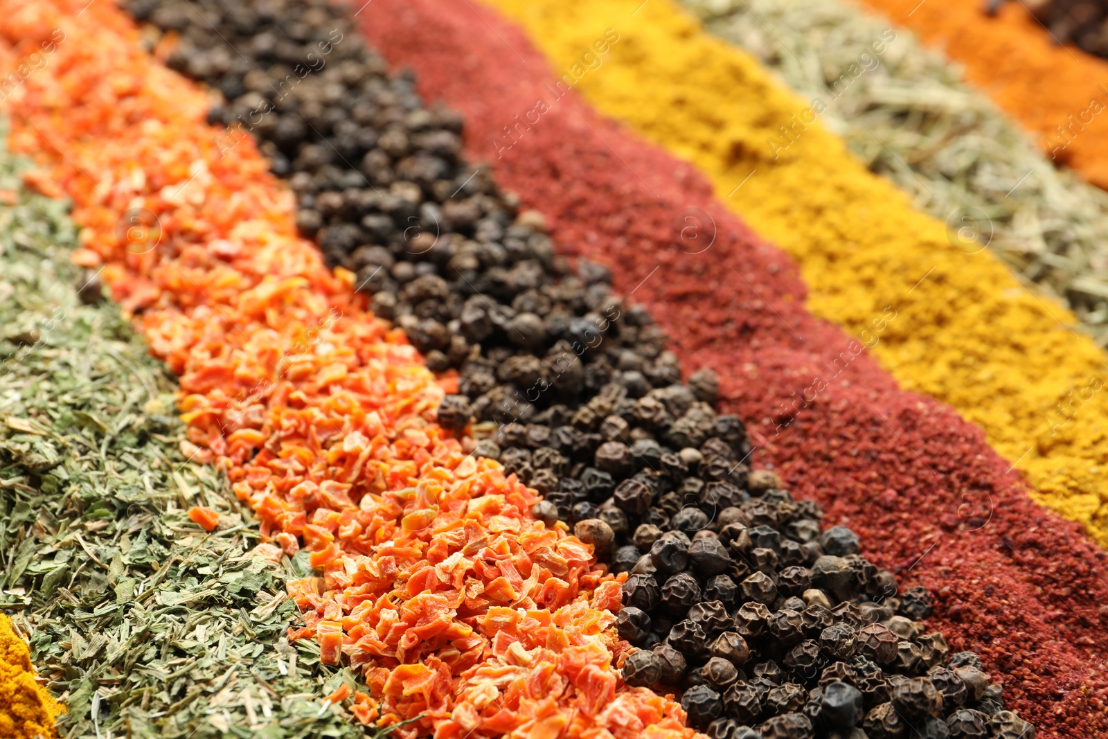 Many different spices as background, closeup view Photo of Many different spices as background, closeup view