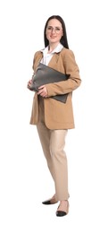 Photo of Full-length portrait of professional psychologist with clipboard on white background
