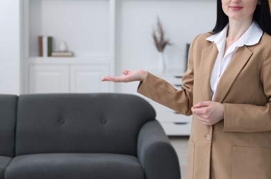 Photo of Professional psychologist in office, closeup. Space for text