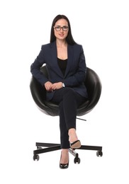 Photo of Professional psychologist in office chair on white background