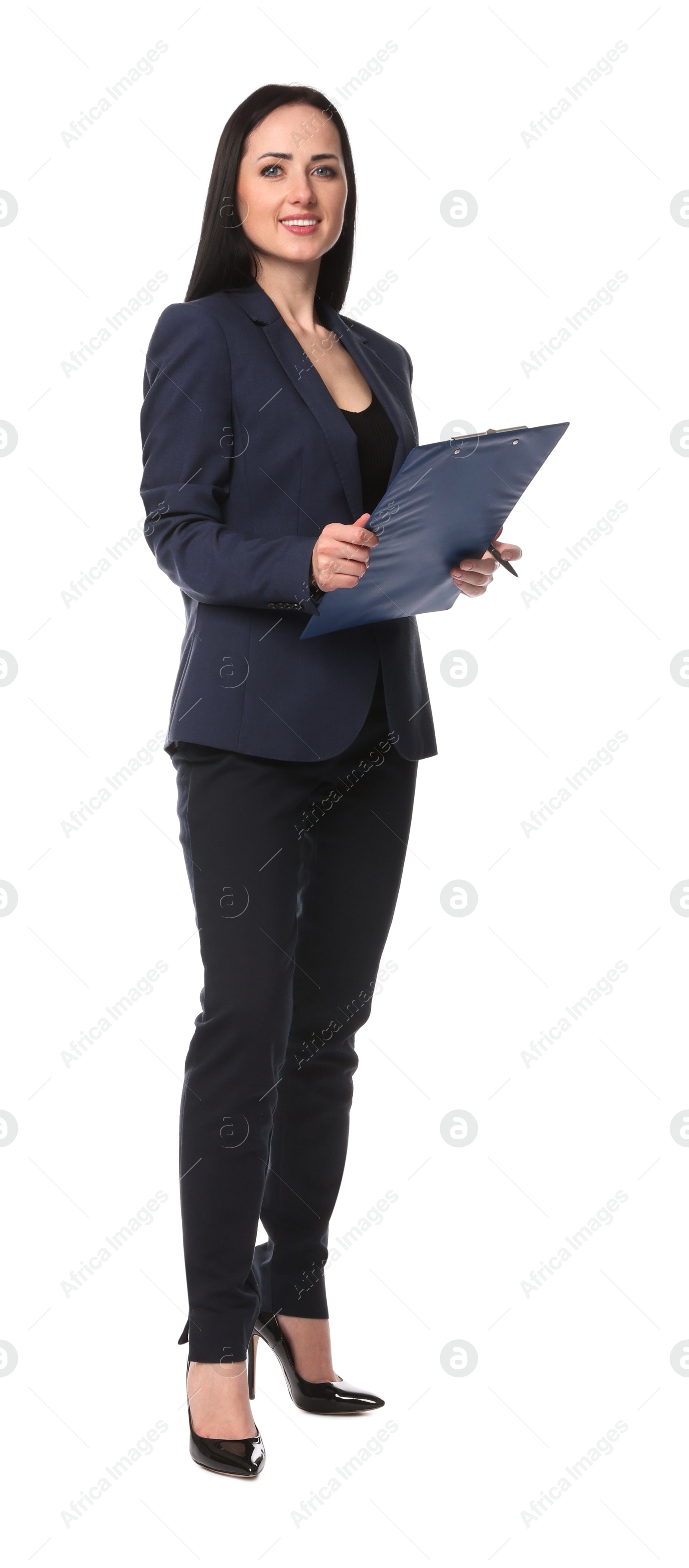 Full-length portrait of professional psychologist with clipboard on white background Photo of Full-length portrait of professional psychologist with clipboard on white background