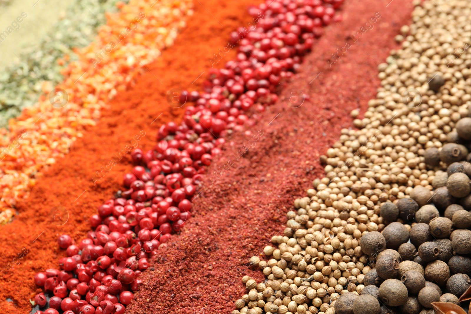Many different spices as background, closeup view Photo of Many different spices as background, closeup view