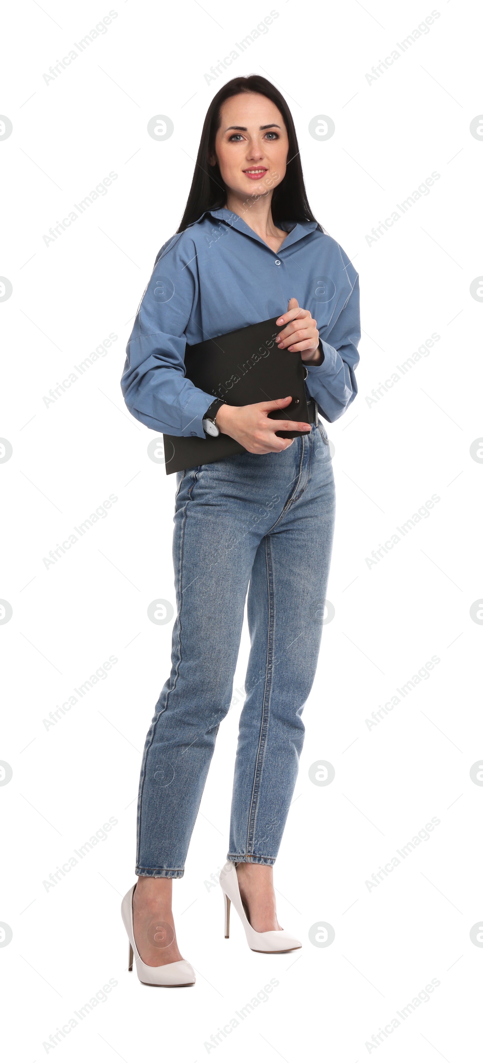Full-length portrait of professional psychologist with clipboard on white background Photo of Full-length portrait of professional psychologist with clipboard on white background