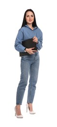 Photo of Full-length portrait of professional psychologist with clipboard on white background