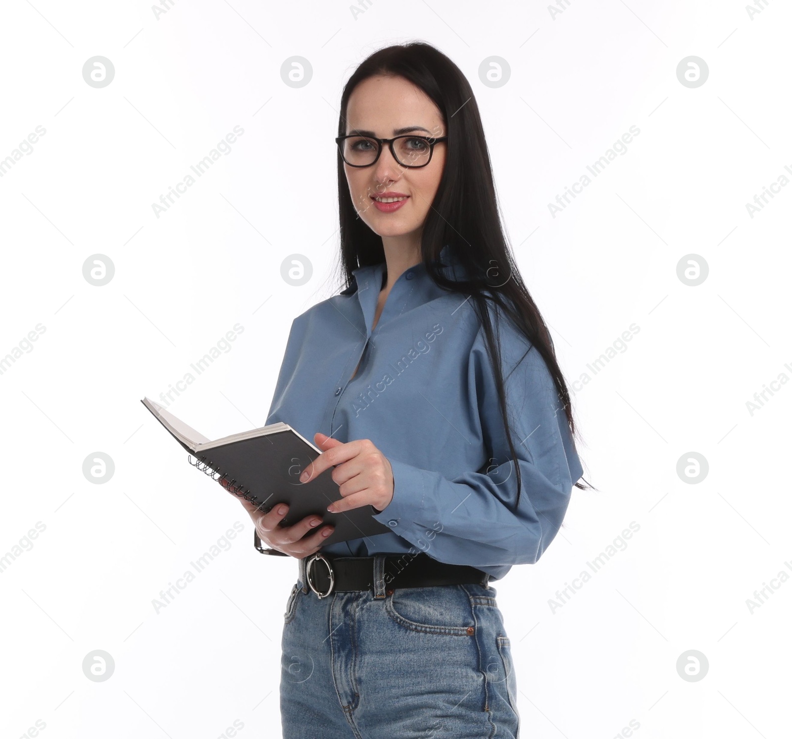 Professional psychologist with notebook on white background Photo of Professional psychologist with notebook on white background