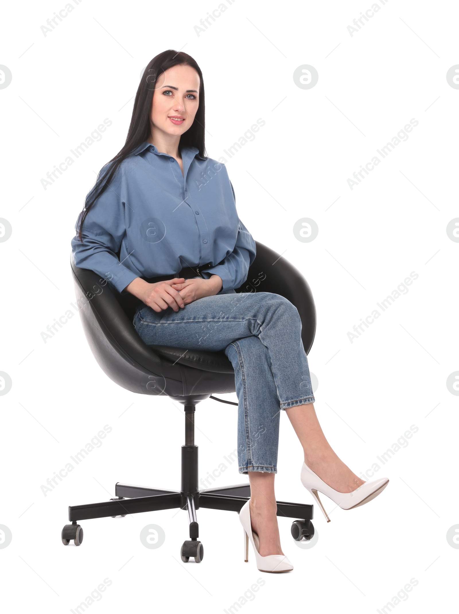 Professional psychologist in office chair on white background Photo of Professional psychologist in office chair on white background