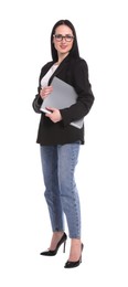 Photo of Full-length portrait of professional psychologist with folder on white background