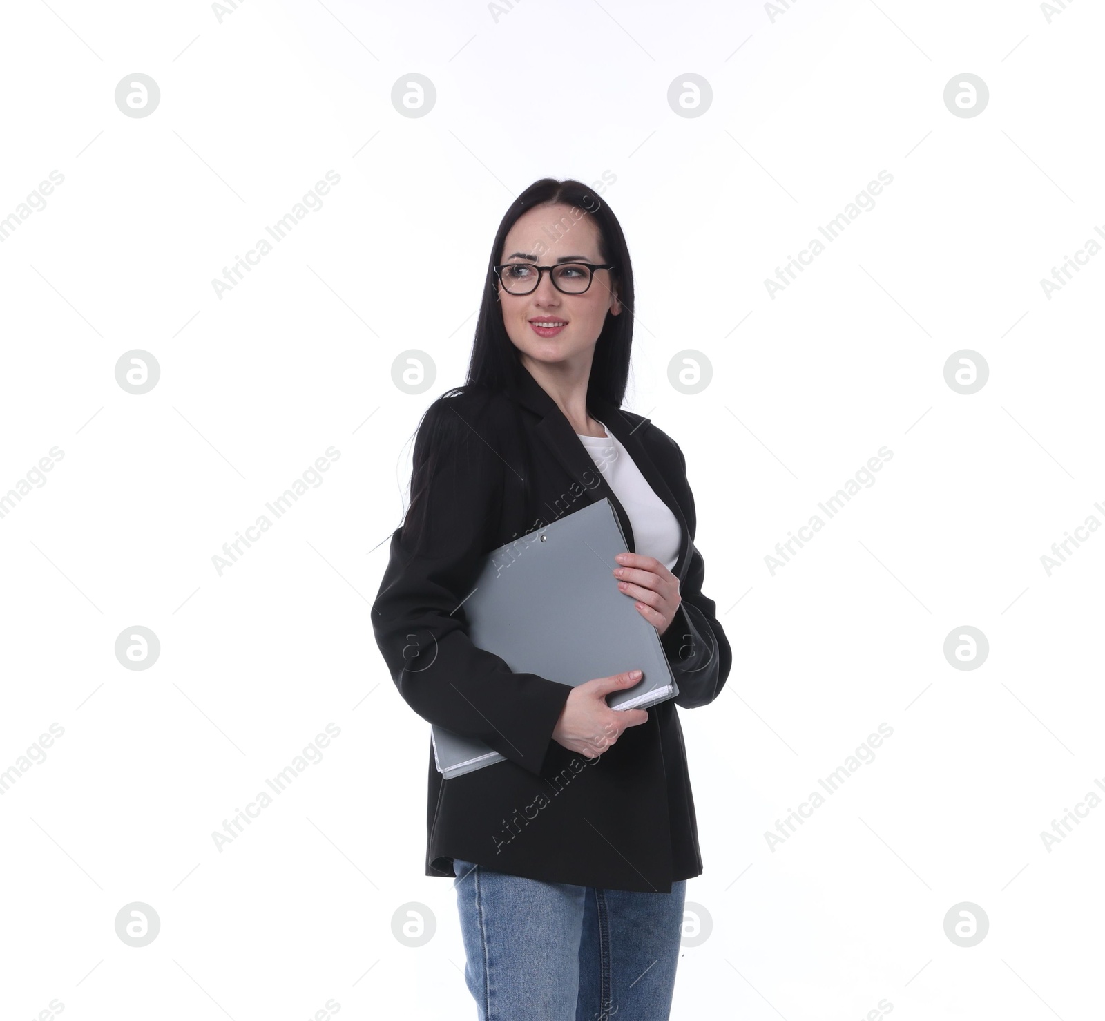 Professional psychologist with folder on white background Photo of Professional psychologist with folder on white background