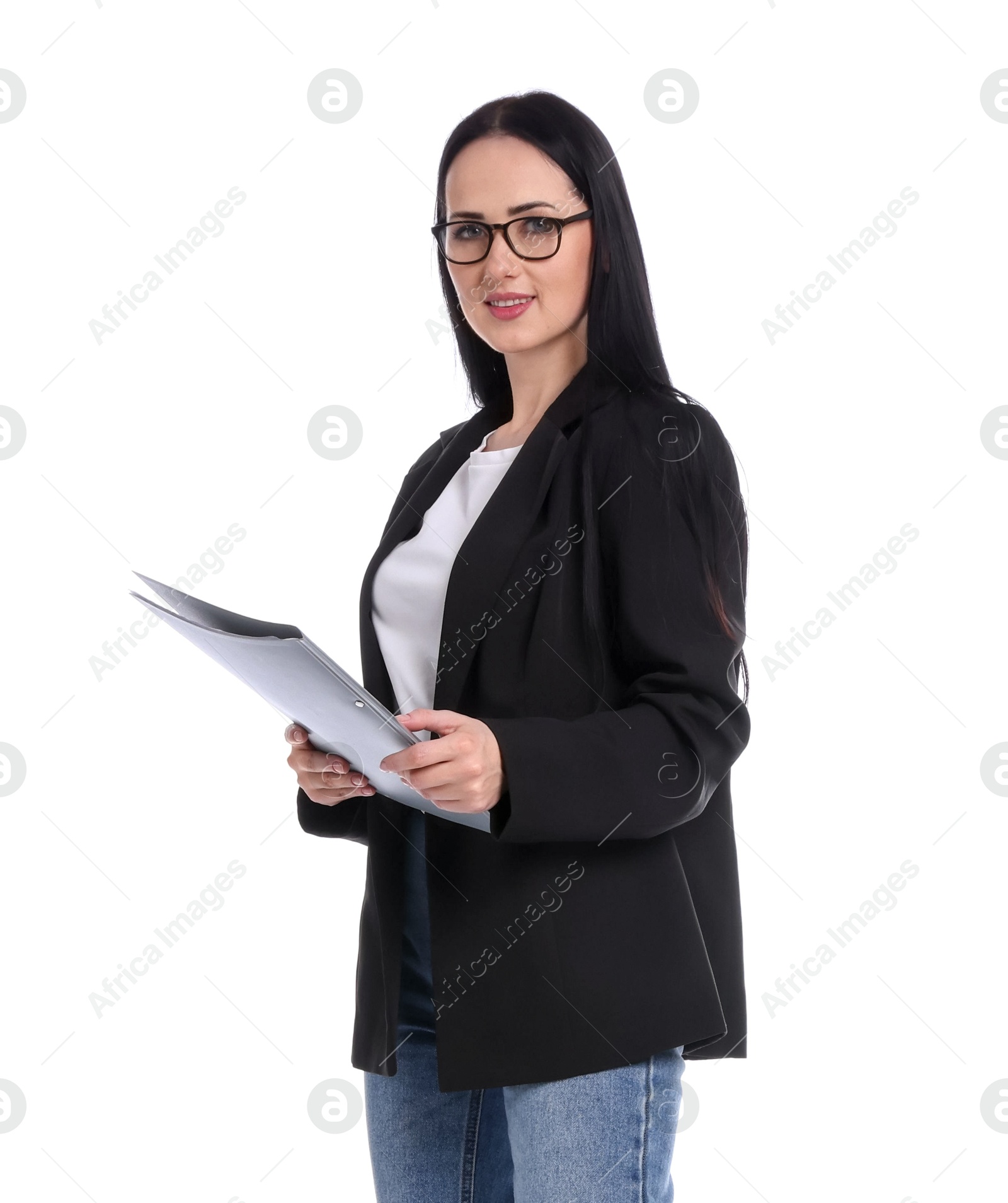 Professional psychologist with folder on white background Photo of Professional psychologist with folder on white background