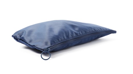 Photo of One blue packing pouch isolated on white