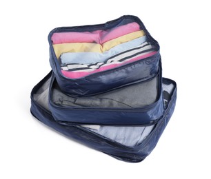 Photo of Stack of packing cubes isolated on white