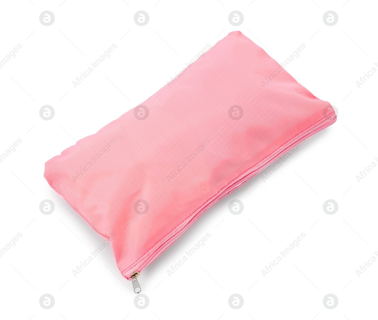 One pink packing pouch isolated on white, above view Photo of One pink packing pouch isolated on white, above view