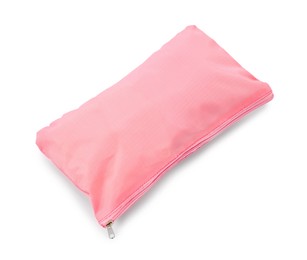 Photo of One pink packing pouch isolated on white, above view