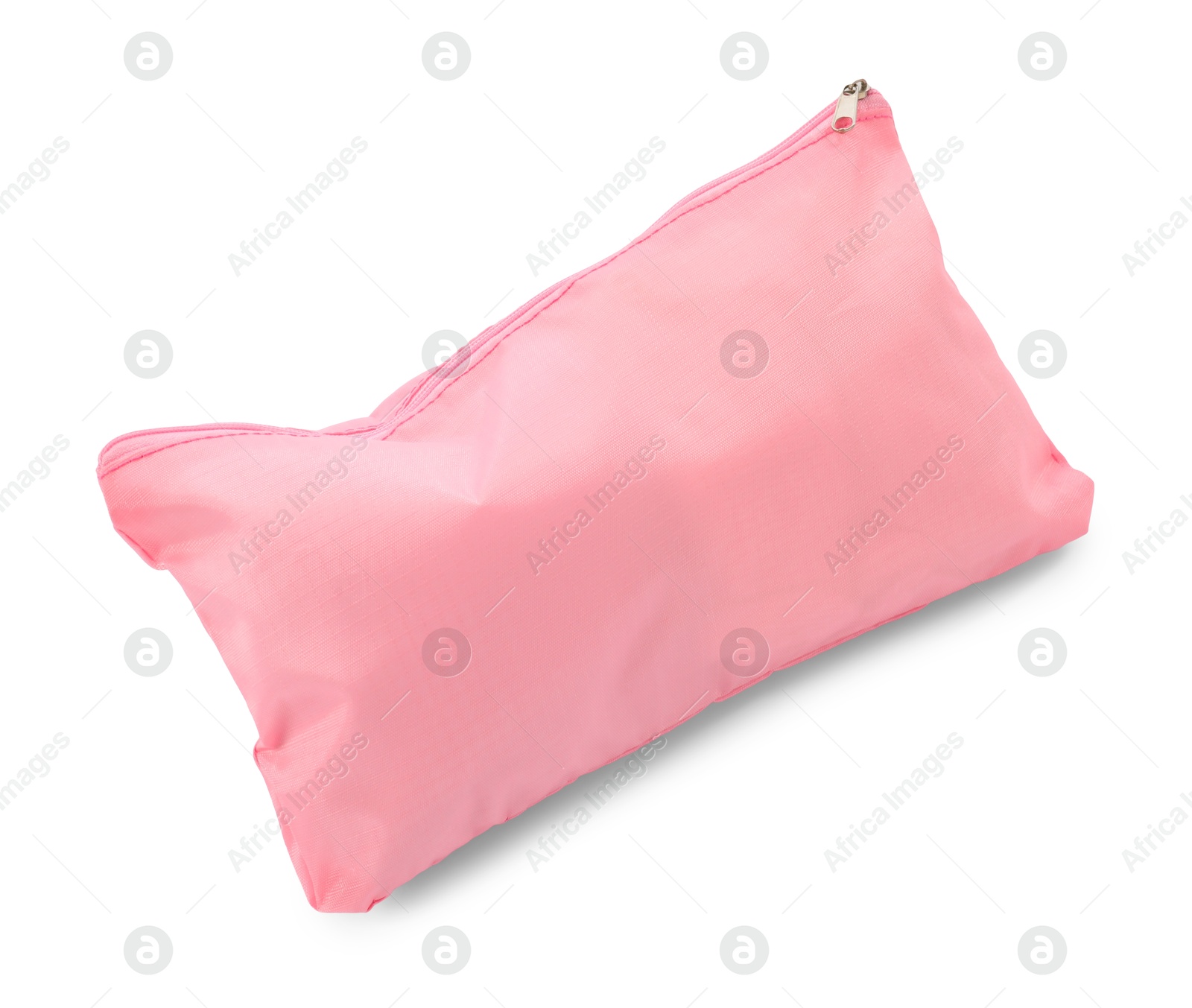 One pink packing pouch isolated on white, above view Photo of One pink packing pouch isolated on white, above view