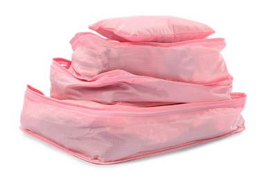 Photo of Stack of packing cubes isolated on white