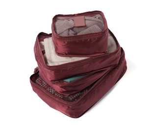Photo of Stack of packing cubes isolated on white
