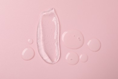 Photo of Collagen gel on pink background, top view