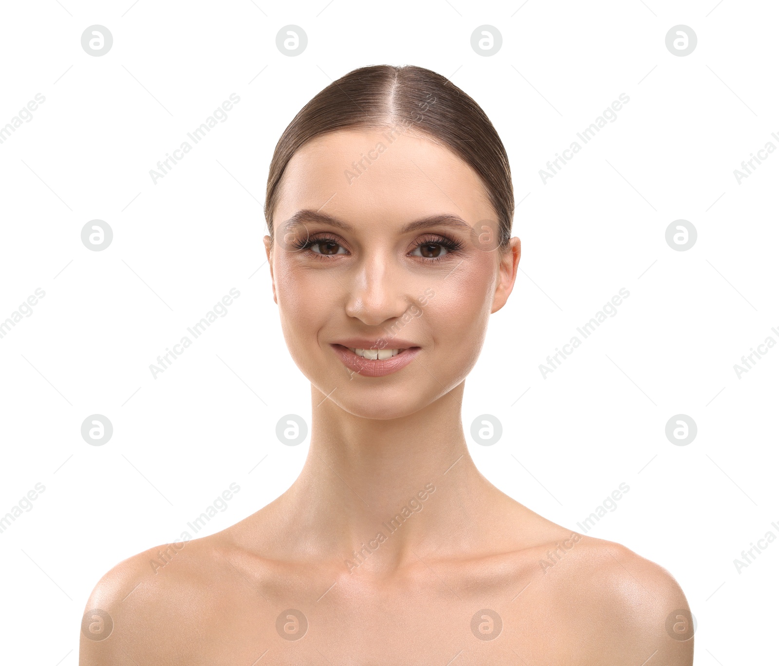 Portrait of beautiful young woman on white background Photo of Portrait of beautiful young woman on white background