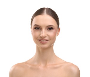 Photo of Portrait of beautiful young woman on white background