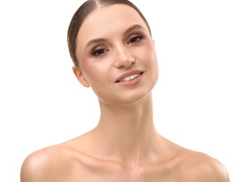Photo of Portrait of beautiful young woman on white background