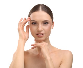 Photo of Portrait of beautiful young woman on white background
