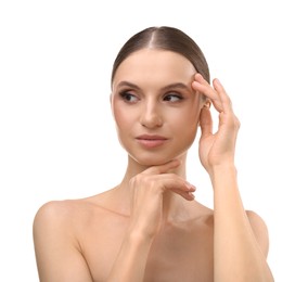 Photo of Portrait of beautiful young woman on white background