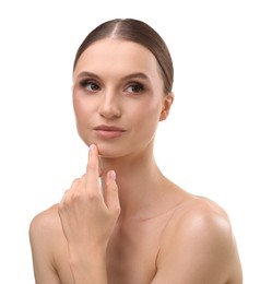 Photo of Portrait of beautiful young woman on white background