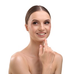 Photo of Portrait of beautiful young woman on white background