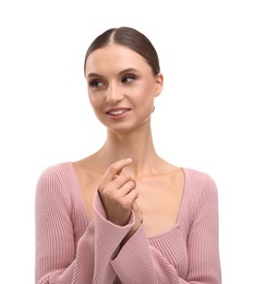 Photo of Portrait of beautiful young woman on white background
