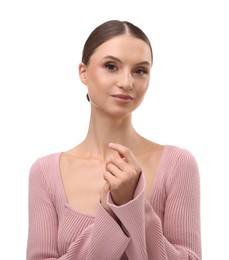 Photo of Portrait of beautiful young woman on white background
